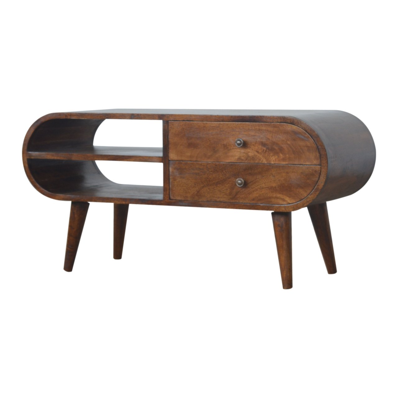 Szafka RTV z litego drewna mango – kasztanowa, 90 cm — model IN899