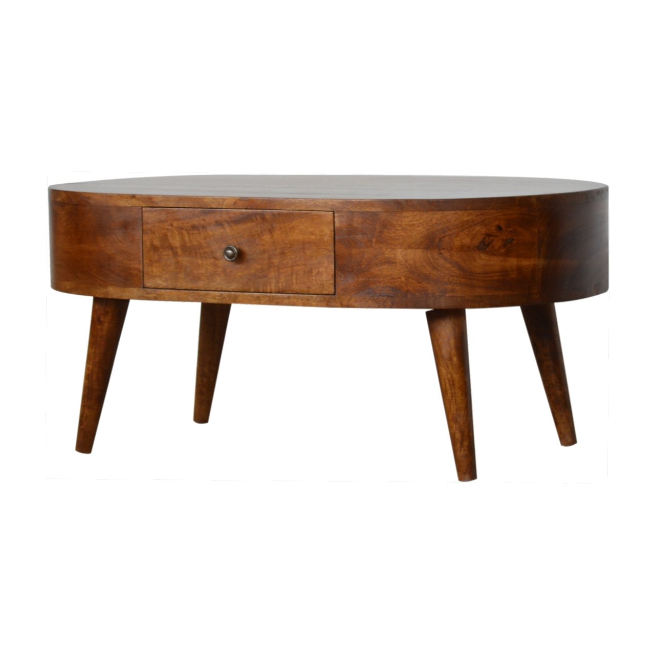 Stolik kawowy z litego drewna mango – kasztanowy, 85 cm — model IN906 - obrazek 2