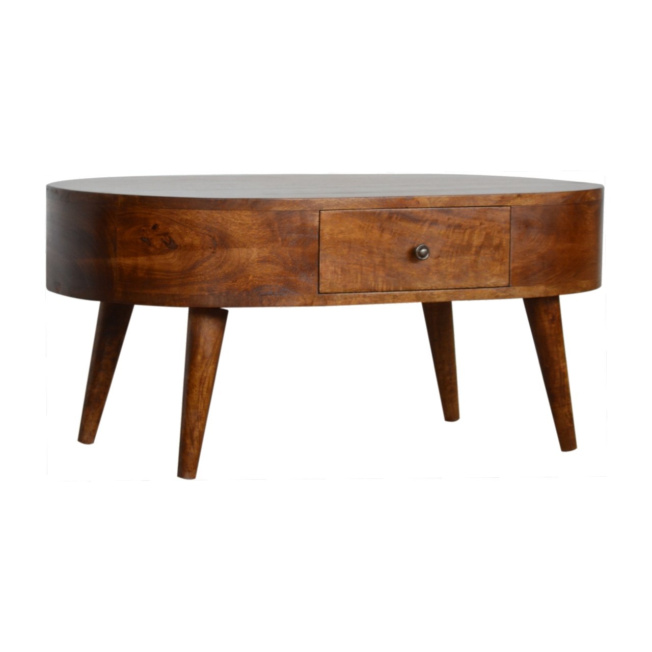 Stolik kawowy z litego drewna mango – kasztanowy, 85 cm — model IN906