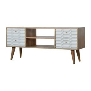 Szafka RTV z litego drewna mango – jasna, 110 cm — model IN914