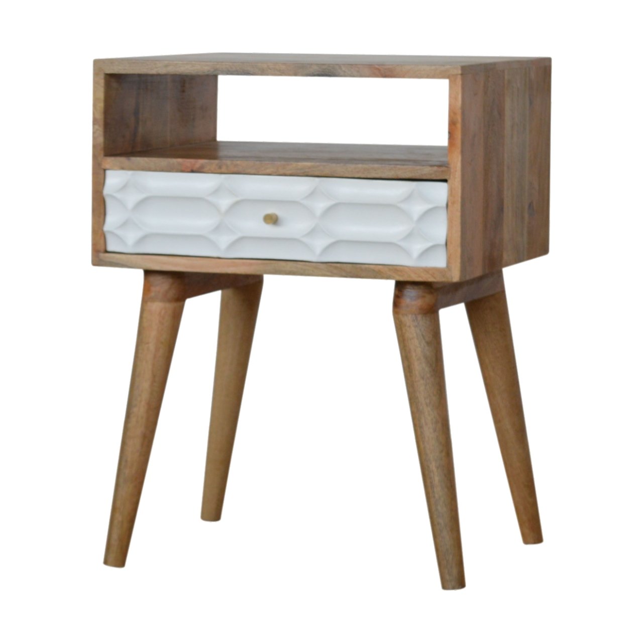 Szafka nocna z litego drewna mango – jasna, 45 cm — model IN922