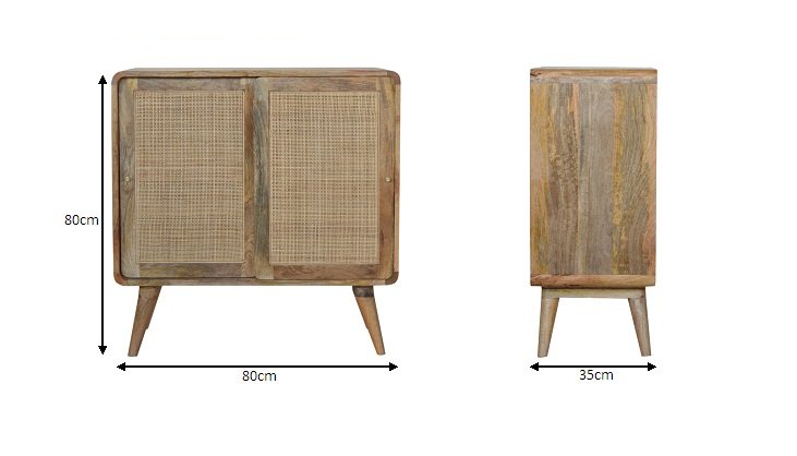 Szafka z litego drewna mango – dębowa, 80 cm — model IN1021 - wymiary