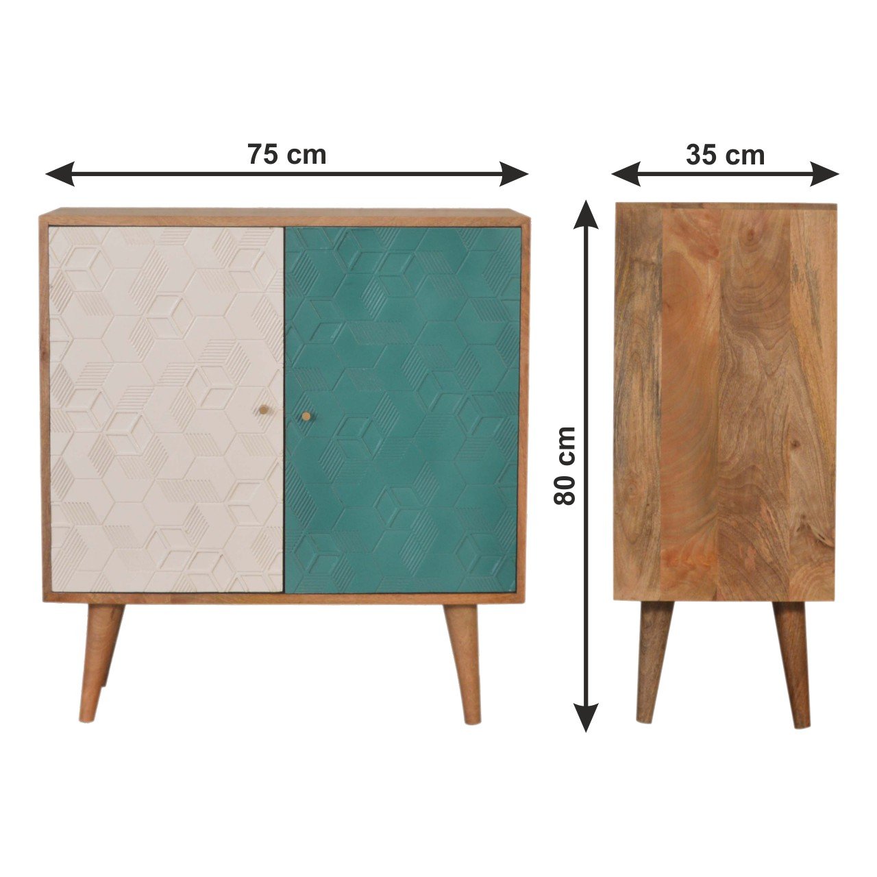 Szafka z litego drewna mango – jasna, 75 cm — model IN1523 - wymiary