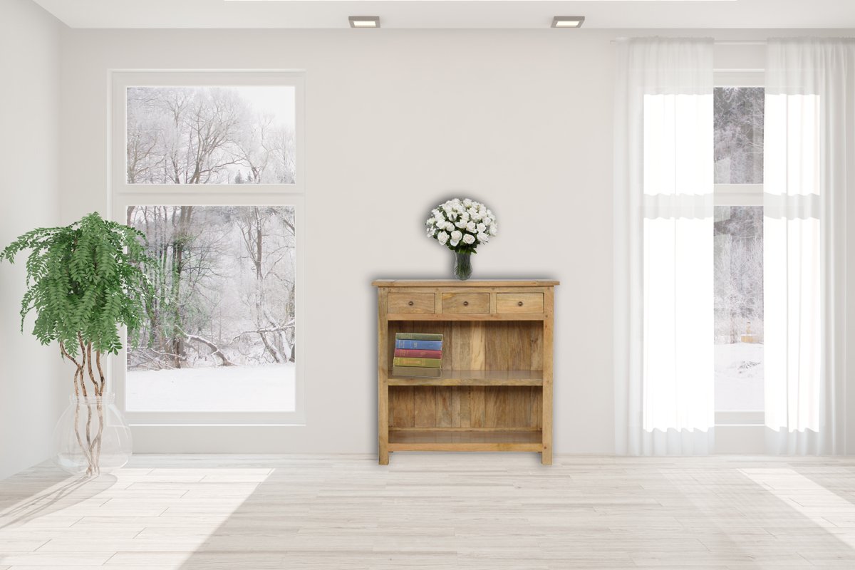 Szafka z litego drewna mango – dębowa, 90 cm — model IN178 - aranzacja wnetrza