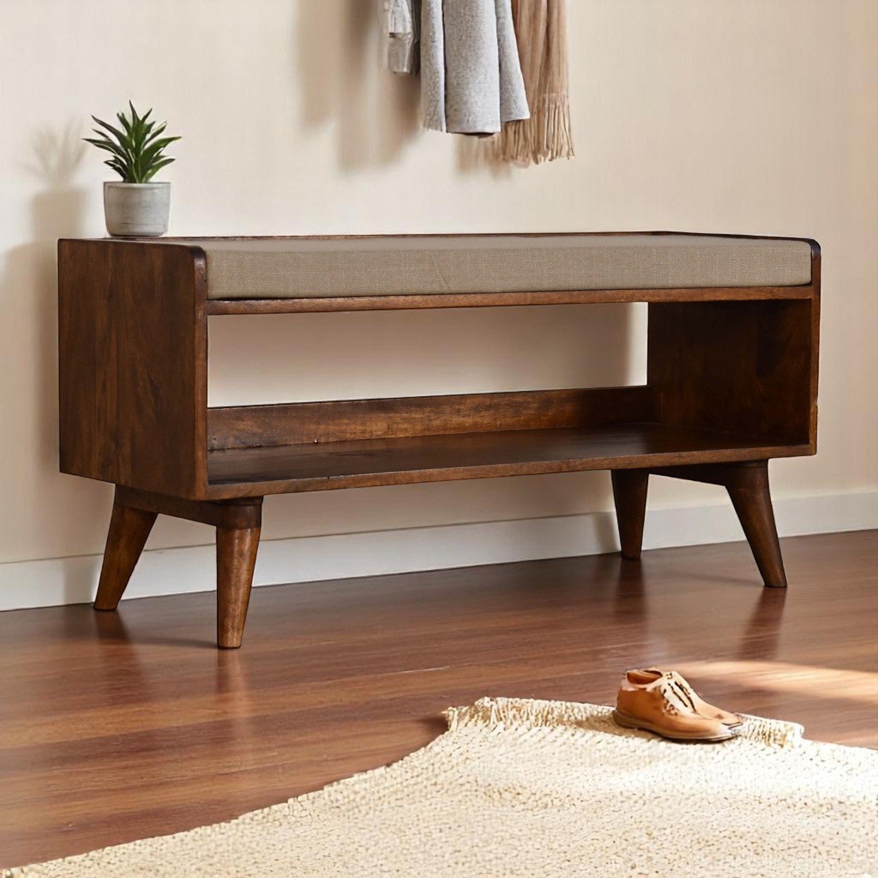 Ławka z litego drewna mango – kasztanowa, 90 cm — model IN2108 - aranzacja wnetrza