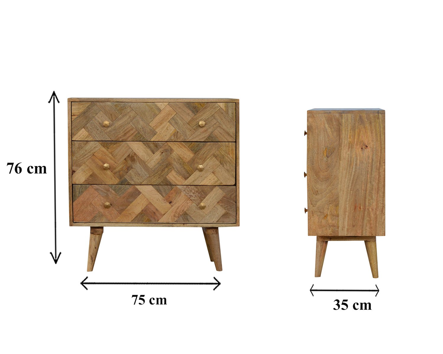 Komoda z litego drewna mango – 75 cm — model IN272 - wymiary