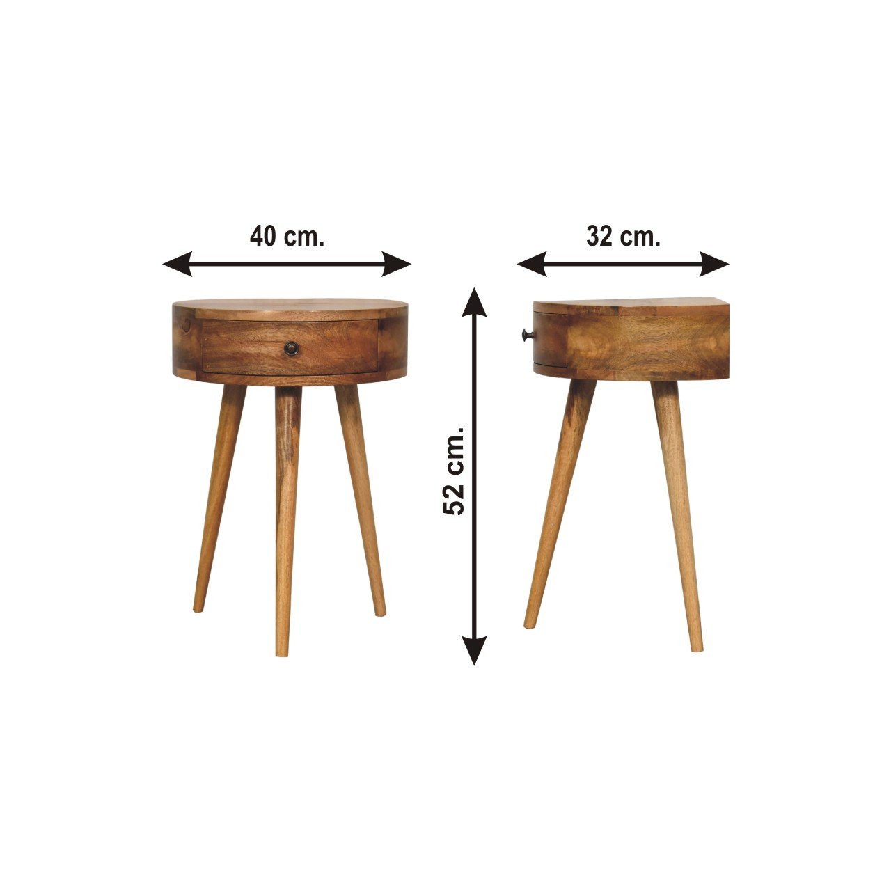 Szafka nocna z litego drewna mango – dębowa, 40 cm — model IN3279 - wymiary