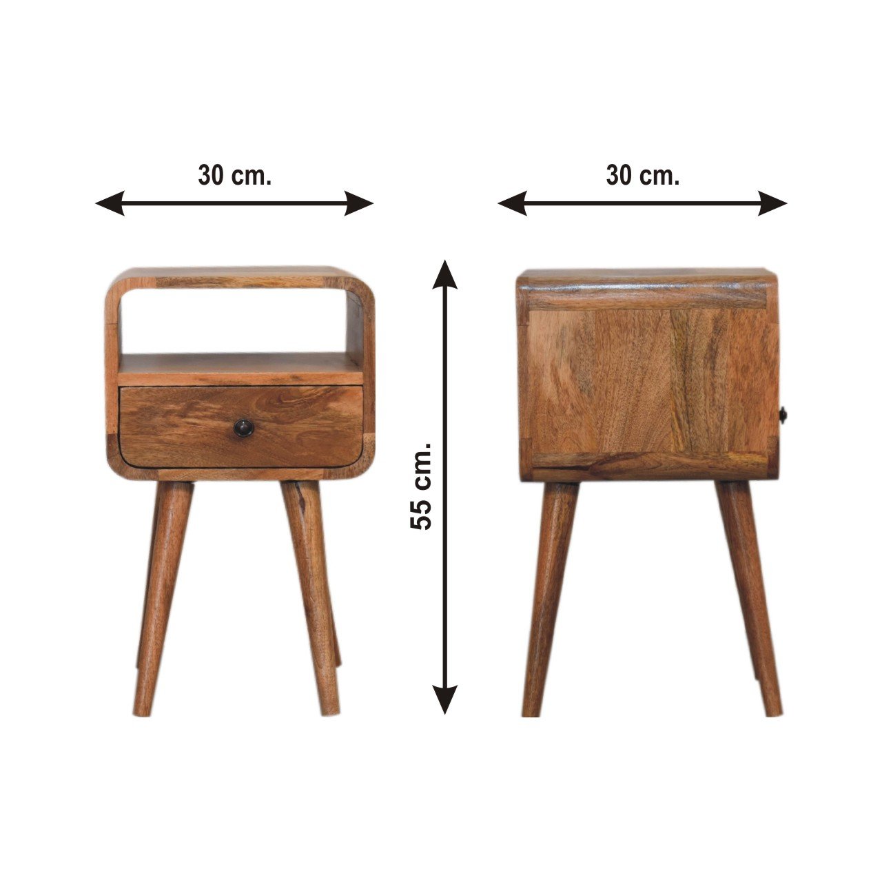 Szafka nocna z litego drewna mango – dębowa, 30 cm — model IN3314 - wymiary