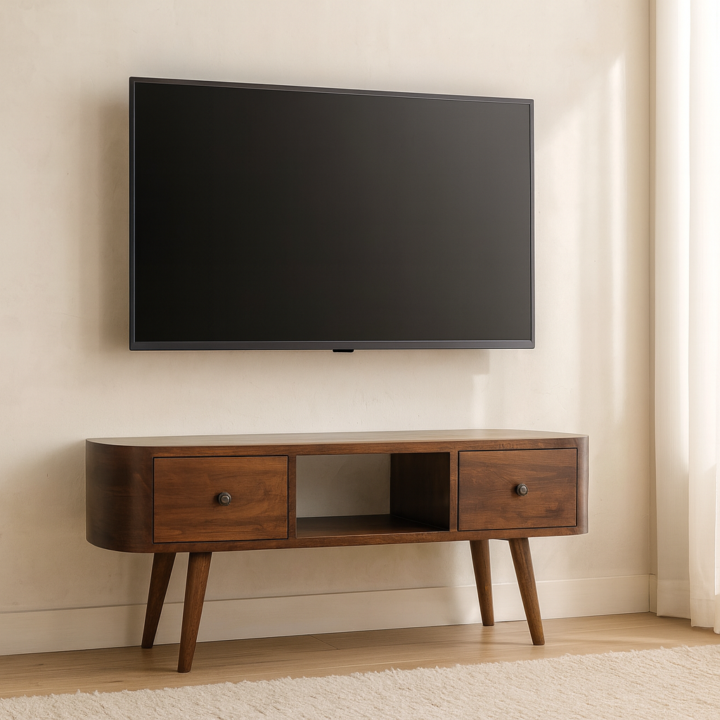Szafka RTV z litego drewna mango – kasztanowa, 100 cm — model IN3315 - aranzacja wnetrza