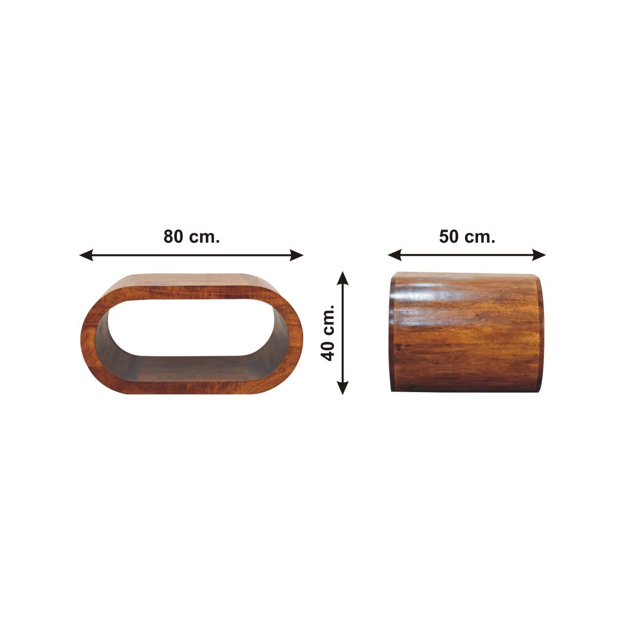 Stolik kawowy z litego drewna mango – kasztanowy, 80 cm — model IN3375 - wymiary