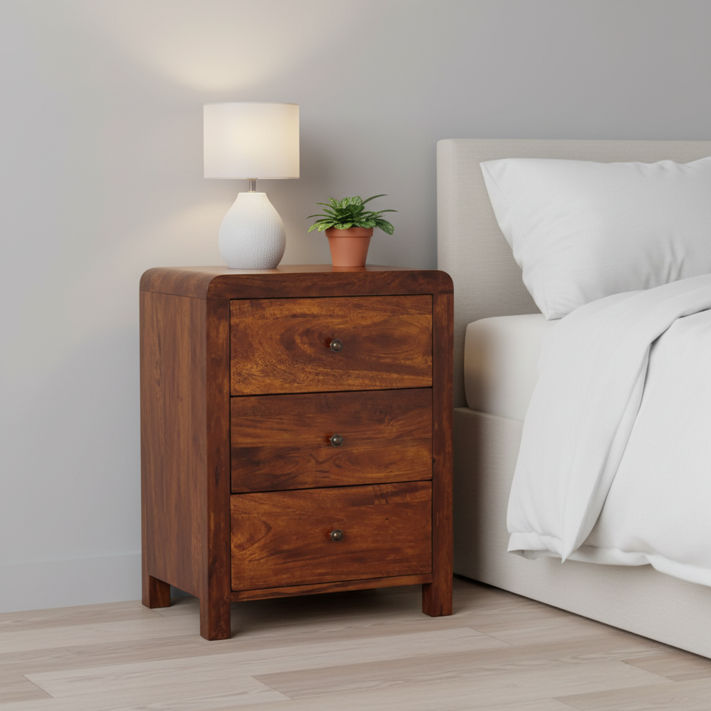Szafka nocna z litego drewna mango – kasztanowa, 45 cm — model IN3402 - aranzacja wnetrza