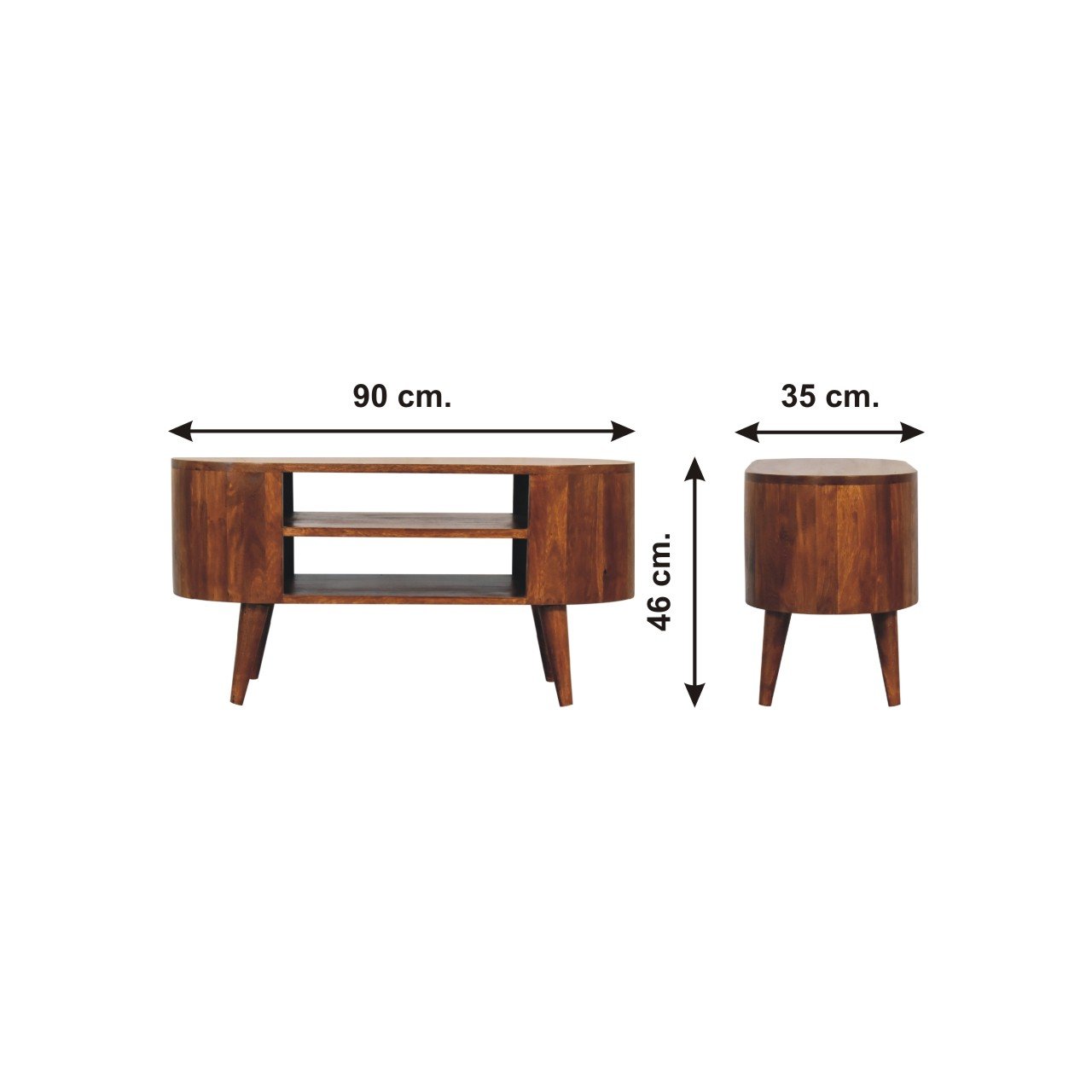 Szafka RTV z litego drewna mango – kasztanowa, 90 cm — model IN3426 - wymiary