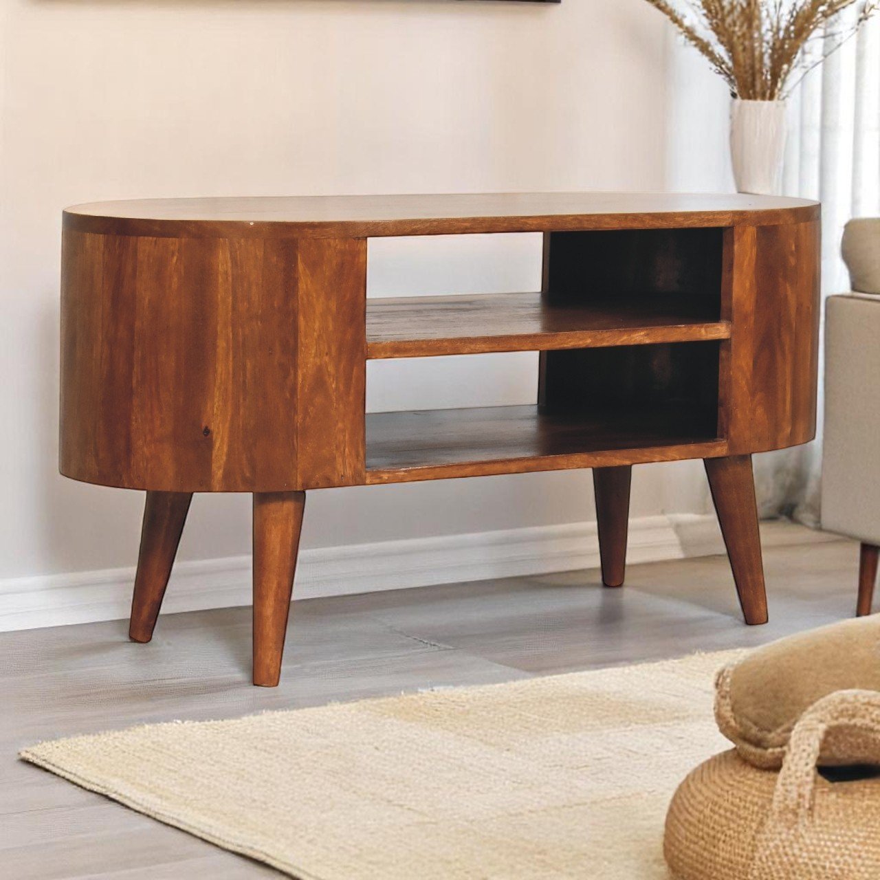 Szafka RTV z litego drewna mango – kasztanowa, 90 cm — model IN3426 - aranzacja wnetrza