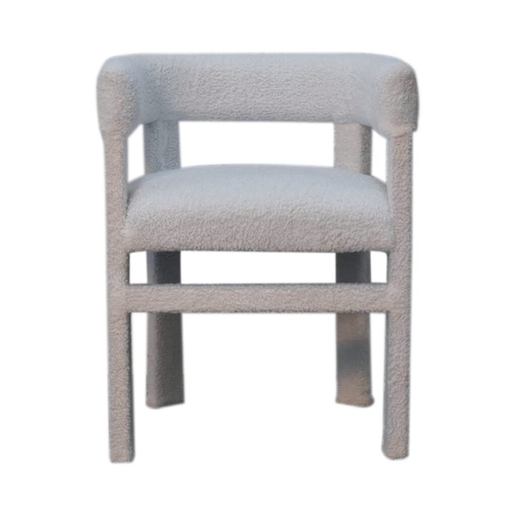 Fotel Artisan IN3484 – drewno i tkanina bouclé, wykończenie bouclé białe