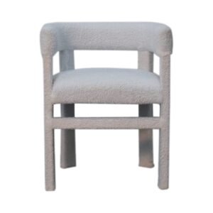 Fotel Artisan IN3484 – drewno i tkanina bouclé, wykończenie bouclé białe