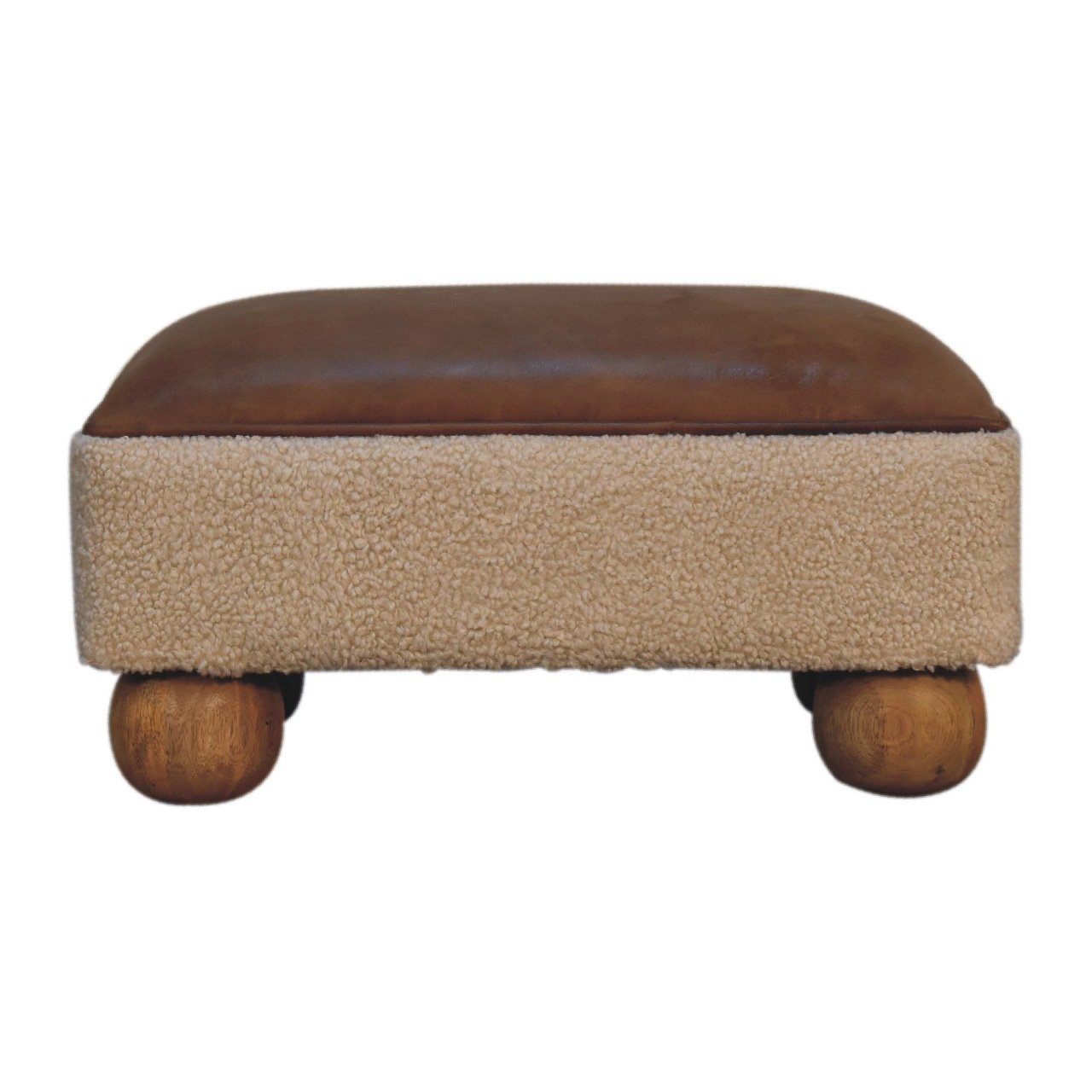 Pufa Artisan IN3498 – drewno i tkanina bouclé, wykończenie bouclé