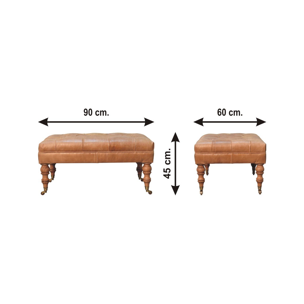 Pufa z litego drewna mango – orzechowa, 90 cm — model IN3580 - wymiary