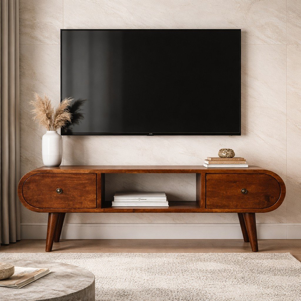 Szafka RTV z litego drewna mango – kasztanowa, 100 cm — model IN3607 - aranzacja wnetrza