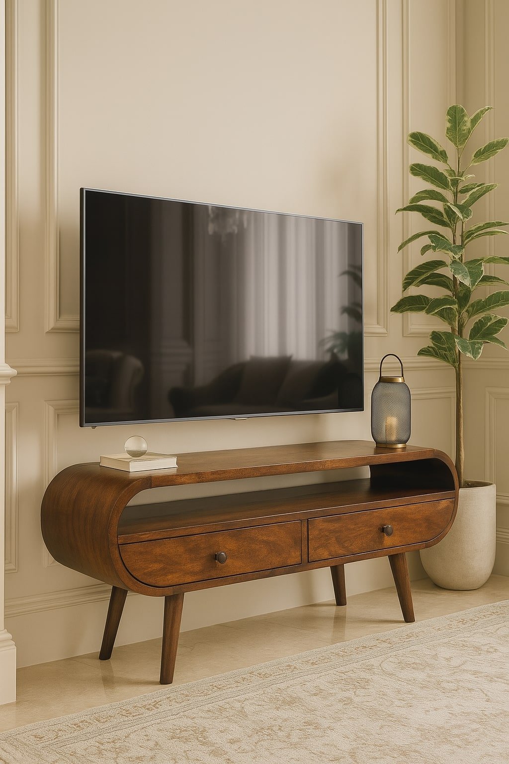 Szafka RTV z litego drewna mango – kasztanowa, 90 cm — model IN3608 - aranzacja wnetrza