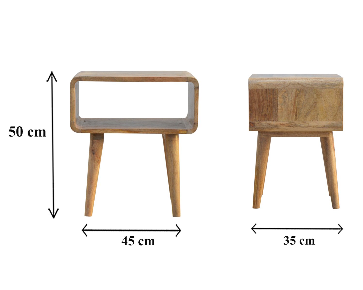 Szafka nocna z litego drewna mango – dębowa, 45 cm — model IN361 - wymiary