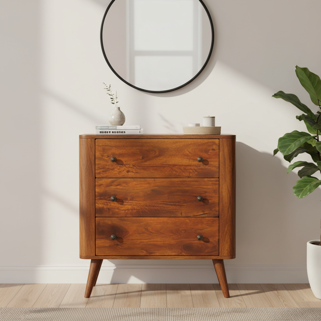 Komoda z litego drewna mango – kasztanowa, 75 cm — model IN3763 - aranzacja wnetrza