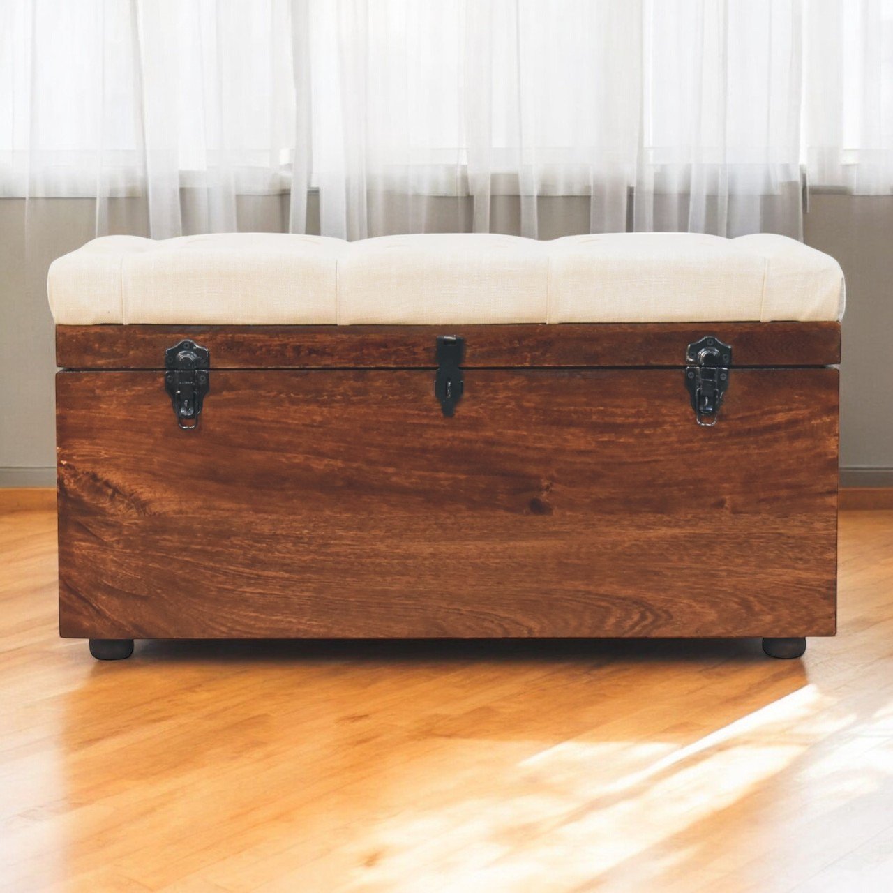 Kosz z litego drewna mango – orzechowy, 90 cm — model IN3840 - aranzacja wnetrza