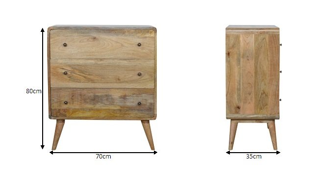 Komoda z litego drewna mango – dębowa, 70 cm — model IN955 - wymiary