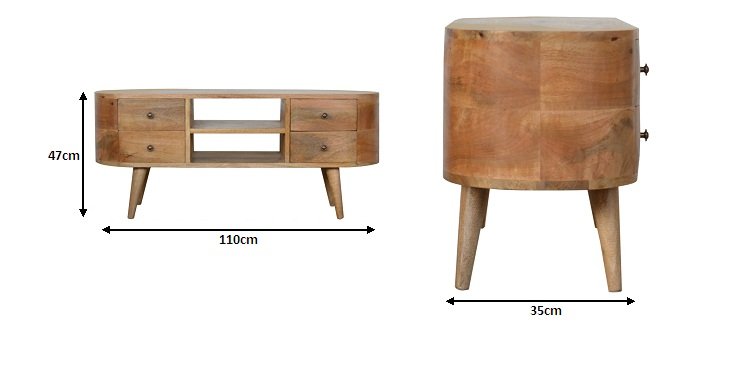 Szafka RTV z litego drewna mango – dębowa, 110 cm — model IN863 - wymiary
